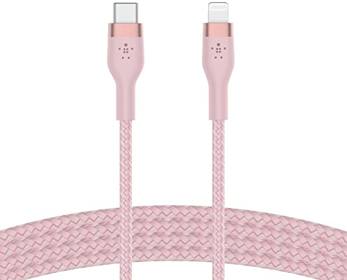 Belkin BoostCharge Pro Flex Cavo intrecciato da USB-C a Lightning (2 m), certificato MFi, ricarica rapida Power Delivery da 20 W, per iPhone 14/14 Plus, 13, 12, Pro, Max, mini, SE, iPad e altri - Rosa