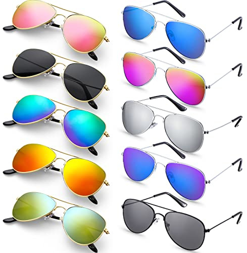 Coume 10 Pairs Kids Sunglasses Boys Girls Mirrored Polarized Sunglasses Metal Frame Eyeglasses for Toddler Kids Party Supply Costume Juniors Teenagers Age 2-10 Size 4.72 x 0.51 Inch