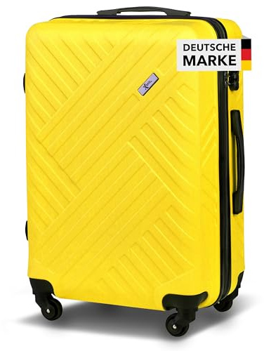 Xonic Design Reisekoffer - ABS Hartschalen Koffer mit 360° Leichtlauf-Rollen - hochwertiger Trolley mit Zahlenschloss in M-L-XL oder Set (Gelb, L)