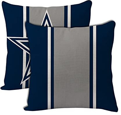 2pcs Football Style Throw Pillow Covers 18 x 18 Inch Linen Material Pillow Case Decoration for Dallas Home Sofa Couch