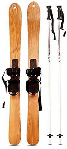 Amhuui Herrenski, Holzski Für Erwachsene Und Kinder, Ski Für Winterschuhe Mit Schneestangen, Einzigartige Holzmaserung, Zum Skifahren, Eislaufen