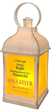 Personalised Daughter In Loving Memory Graveside Lantern Gift With Flame Effect