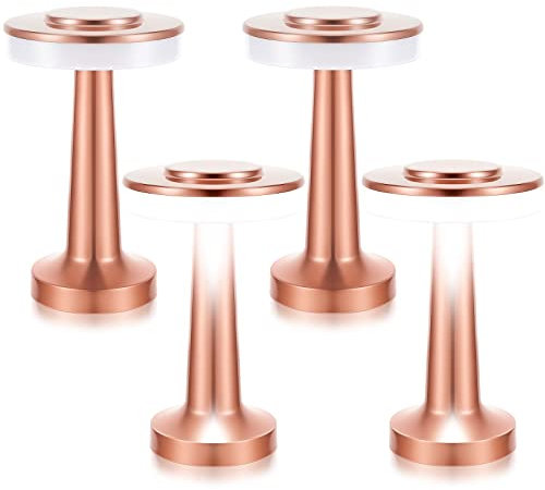 Riakrum 4 Pcs LED Portable Cordless Table Lamp with Touch Sensor 3 Color Stepless Dimming Rechargeable Battery up to 15 Hours Cordless Table Light Wireless Lamp for Nursery (Rose Gold)