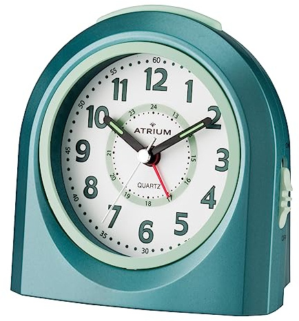 Atrium Kinderwecker Jugendwecker Analog Quarz mit Licht, Snooze & schleichende Sekunde - leise ohne Ticken - Lernwecker für Jungen & Mädchen - Geschenk Schule & Geburtstag Hellblau Türkis A921-35
