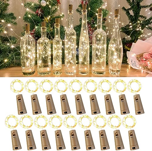 LEECOCO Led flaschenlicht,18 Stück 2m 20led Flaschenlichterkette korken， Fee lichterkette flaschenkorken für Weihnachten,Party, Hochzeit (18 Stück Warmweiß)
