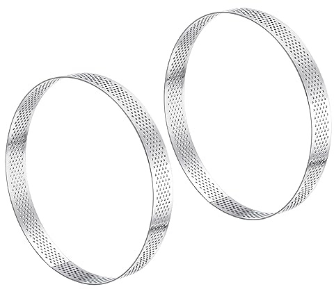 sourcing map 2pcs Stainless Steel Cake Rings for Baking, Perforated Cake Mousse Ring Kitchen Baking Heat-Resistant 5.9 Diameter, 0.8 Height,for Cake Dessert, Silver