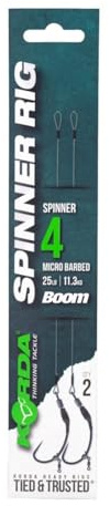Korda Ready Tied Spinner Rig, mit Speziellem Spinner Haken für Maximale Fangeffizienz, Sofort Einsatzbereit für Karpfen