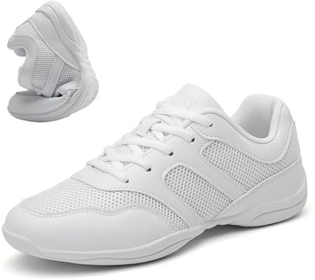 SECHRITE Cheerleading, Cheerleading, Cheerleading, skor för flickor, dans, jazzsneakers, vit snörning, yoga, gymnastik, träning, tävling, skolskor, Vit E, 34 EU
