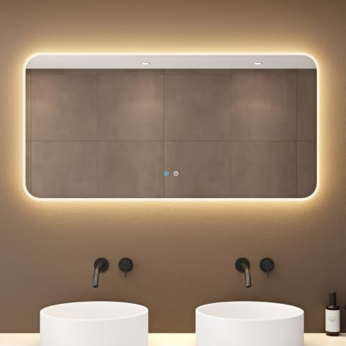 dopporo LED Badspiegel 60x120cm runden Ecken Wandspiegel Memory | Badzimmerspiegel mit Beleuchtung Spiegel mit Touch Schalter Antibeschlag Funktion Energiesparende Licht, LED-Spiegel-03