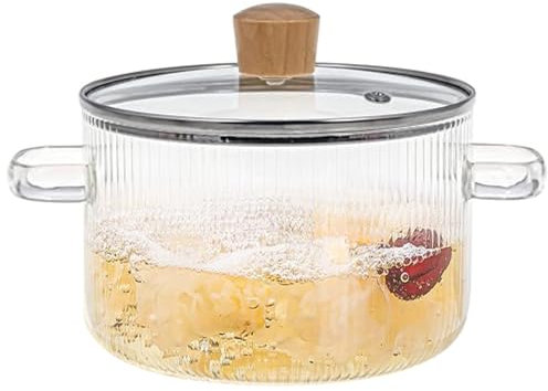 Yililay Glass Pots for Cooking, 1.8L Heat Resistant Borosilicate Glass Ribbed Pot with Handles, Clear Glass Cookware Simmer Pot Safe for Soup, Milk, Baby Food