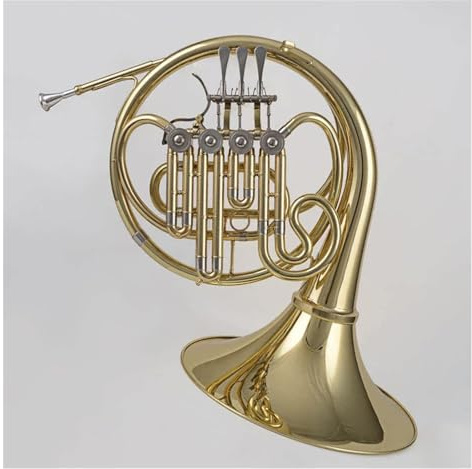 Professionelle Waldhorn Geteiltes Standard-Waldhorn mit 4 Klappen, einreihig, Messing, goldlackiert, B-Waldhorn mit Mundstück