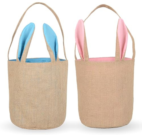 YOOLEETC Oster-Handkorb 2024, Leinen, Hasenohren, 2 Stück (Blau-Rosa)