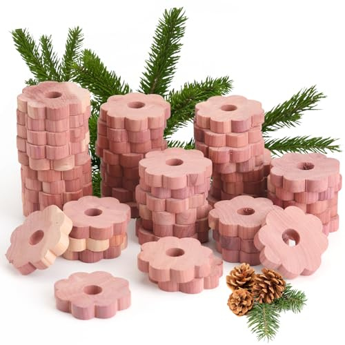 Yizhet Cedro Antipolillas, 48 x Anillos Florales de Madera de Cedro Natural | Repelente de Polillas, Protección Antipolillas para Ropa, Armarios, Ambientador, Perchas, Cajones
