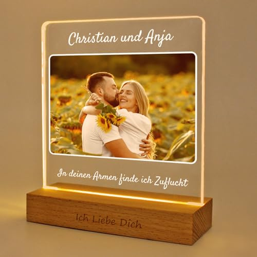 LASERO' Personalisierte Lampe mit Foto - UV Druck auf Acryl mit Holzsockel | Lampe mit Bild Personalisiert | Beleuchteter Bilderrahmen | Fotogeschenk für Frauen, Männer & Paare
