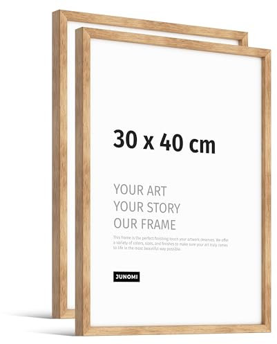 JUNOMI® 2 x Premium Bilderrahmen Eiche 30 x 40 cm | Echtholz Bilderrahmen 30 x 40 cm aus Eiche mit bruchsicherem Acryl-Glas | Eichenrahmen