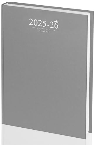 Academic Diary 2025-2026 A4 Day-A-Page Grey School Planner for Students and Teachers Diary with Case Binding