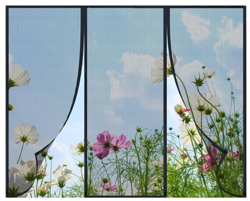 Magnetische Garagen Fliegengittertür für Balkon, 190x180cm, Selbstdichtende Netztür mit Heavy Duty Mesh, Faltbar, Freihändiger Türschutz Insektenschutz, Schwarz