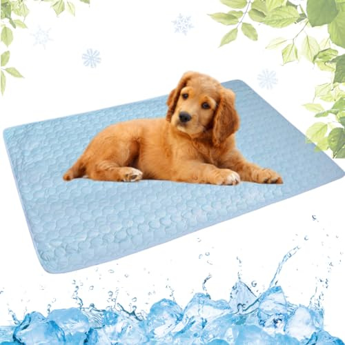 LEZUAN Tapis Rafraichissant Chien Portable, Tapis Rafraîchissant Animaux de Compagnie Lavable, Tapis Chat Auto-Refroidissant pour l'été(Bleu Clair,40x50cm)