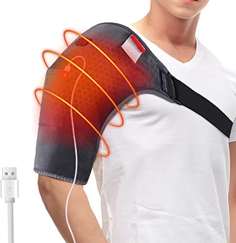 Comfheat Shoulder Heat Pad Wrap for Pain Relief, USB Shoulder Heating Pads for Rotator Cuff Pain Upper Arm Muscle Relief, 3 Heating Settings, Portable Shoulder Support Heat Pad for Men Women