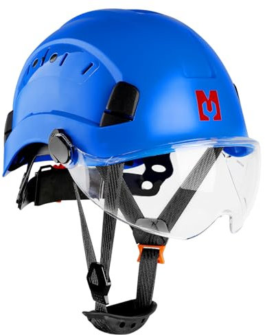 Mustbau Hard Hats with Safety Goggles EN397 Certified Safety Helmet with Chin Strap, Wheel Ratchet Adjust 53-63 cm for Construction, Forestry and Industrial
