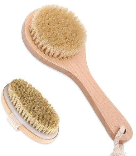 Dry Brush, 2Pcs Back Brush, Dry Brushing Body Brush Soft Natural Mane, Body Brush Used for Exfoliating/Lymphatic Drainage/Stimulating Blood Circulation and Accelerating Metabolism