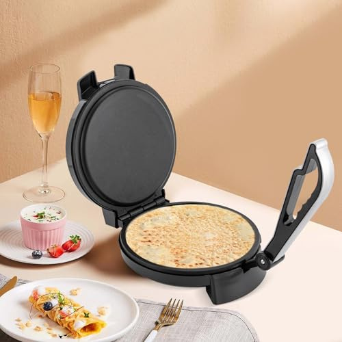 Rund Roti Maker Temperatur Einstellbar Elektrischer Crepes FladenbäCker Pfannkuchen Tortillahersteller Antihaft Pancake Backmaschine Chapati Roti-Bäcker für Pfannkuchen von Omeletts Fladenbroten usw