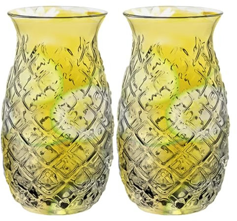 Verres à Ananas pour Cocktails Verres à Ananas 2pcs Tasses à Ananas Transparentes Verres à Cocktail de 16,2 Oz Verres à Boire en Relief Rétro pour Vin Martini