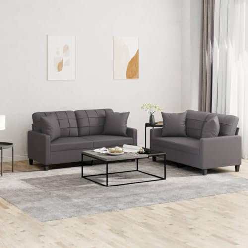 Juroupi 2-TLG. Sofagarnitur mit Kissen Sofa Wohnzimmer Sitzgruppe Wohnzimmer Sofa Set Sofas FüR Wohnzimmer Grau Kunstlederer - 3201370