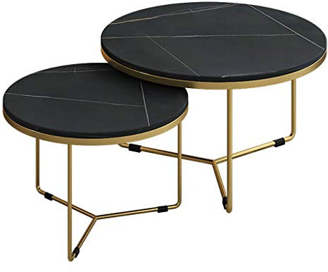 MPFYRCOJ Satztische für das Wohnzimmer, Retro-Satz-Couchtisch, Sofa-Beistelltisch, moderner Satz-Couchtisch, schwarzer Rahmen mit Marmorplatte, Marmoroptik, Sofa-Beistelltische, runde Beistelltische