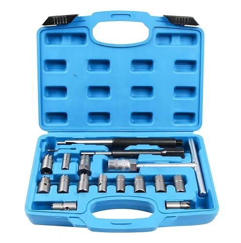 17PCS Diesel Injector Seat Cleaner Set, Professional Fuel Injector Seat Cutter Tool, Injector Seat Cleaning Kit for Residues Removal with Storage Case, 13PCS Various-Sized Cutters