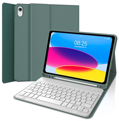 Teclado iPad A16 11/10 Generación (2025/2022), Funda Teclado para iPad 10 Gen 10.9/11 Generación 11 Pulgadas, Español Ñ Bluetooth Magnéticamente con Despetar/Dormir Auto Funda, Verde Oscuro
