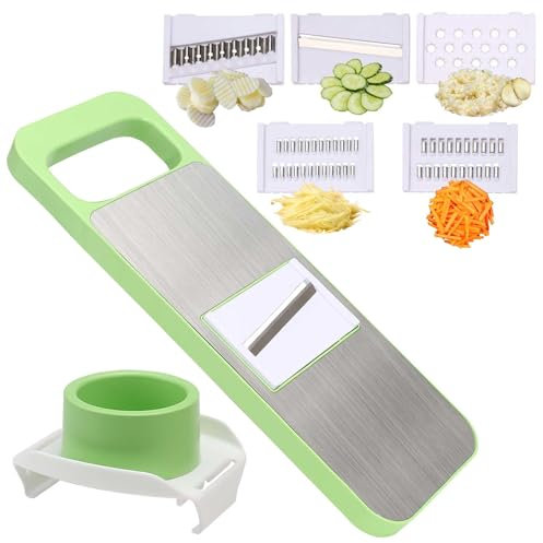 LELE LIFE Mandolina affettatrice 6 in 1 per cucina, affettatrice multi lama con protezione per le mani, per cetrioli, patate, julienne, verdure, grattugia, waffle, fritture