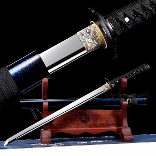 KWXPW 78cm Japanisches Samuraischwert,echter Wakizashi,Schnellarbeitsstahl Klinge,Eisen Handschutz,Holzscheide,handgefertigt Katana für Geschenke,Displays,Dekorationen,Cosplay,Requisiten,Kendo