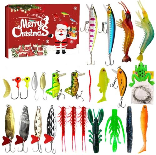 Adventskalender 2024 – 24 Köder Set Adventskalender | Weihnachtsköder Für Fische | Weihnachtsgeschenke Mit Köder Für Erwachsene Männer, Teenager, Männer, Ehemänner, Angelliebhaber