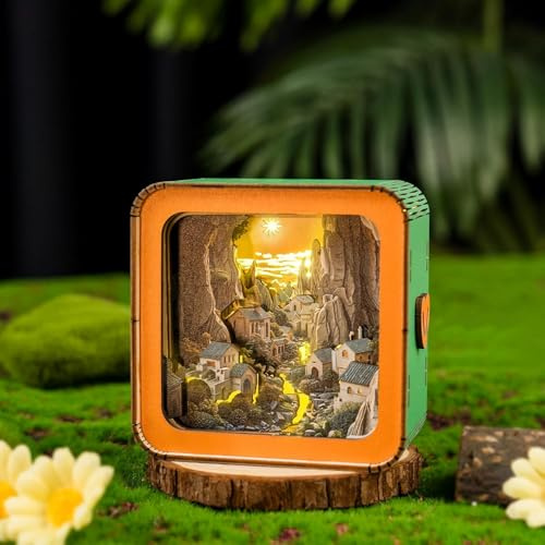 3D Wooden Puzzles Night Light,3D Puzzle Night Light with Touchable Switch,Diy 3D Wooden Puzzles for Adults,3D Puzzle Nightlight,Christmas Crafts for Adults,Present for christmas (Peaceful Village)