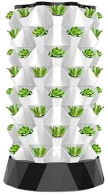 Hydroponics Tower, Aeroponic Garden Tower, Vertical Hydroponic Tower Garden, Indoor Plant Water Cycle Garden Growing Sys-TEM, for Vegetables Herbs Strawberries,White-64holes