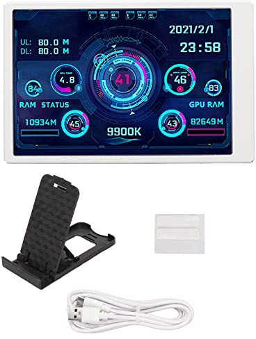 3,5-Zoll-Computer-Temperaturmonitor, IPS-Bildschirm, Echtzeit-Datenüberwachung für die PC-Temperatur, Augenschutz, USB-Typ-C-Schnittstelle (WHITE)