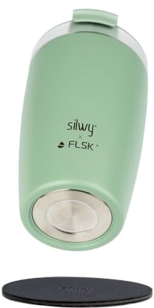 silwy® Magnet-Thermobecher TO GO SAGE mit Metall-Nano-Gel-Pad. Standfester Cup, der nicht umfällt: Magnetboden und flexibles Pad als Gegenpol ziehen sich an. Für Camping, Boot, Zug, Auto (mint)