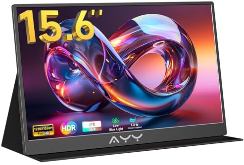 AYY Monitor Portátil para Laptop de 15.6 Pulgadas FHD 1080P USB-C HDMI Segunda Pantalla Externa de Ordenador HDR IPS Gaming Extender para PC Mac Móvil Compatible con PS4/5 Xbox Switch con Altavoces