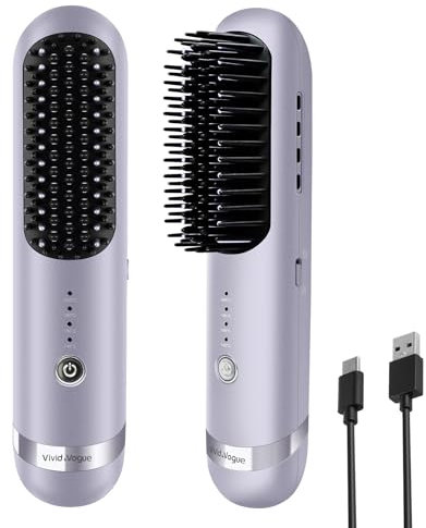Hair Straightener Brush, Advanced 2-in-1 Heated Hair Brush Hair Straightener Comb with 200 Million Plasma Ions, Wireless Portable for On-The-Go Styling, MCH Heating Technology Anti-Scald Fast Heating