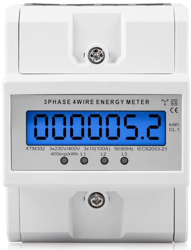 Compteur d'électricité triphasé 4 fils, compteur triphasé 230/400V 3x 5-100A, compteur d'électricité numérique LCD compteur intermédiaire courant rail DIN pour compteur intermédiaire rail DIN courant