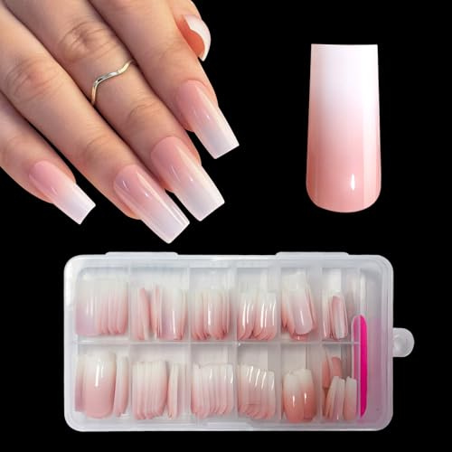 ZAHRVIA Falsche Nägel Tips Set -Französisch Falsche Nägel - 120 Stück Weiß Rosa Gradient Kurz Square Design Künstliche Nägel Ballerina Nail Art Manicure Fake Nails (Medium Square Gradient Pink)