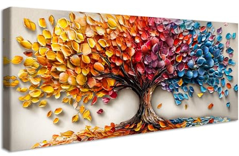 Albero della vita colorato Stampa su tela Con Cornice Albero Astratto Rosso Giallo Blu Pittura Quadri su tela Quadri Moderni Foto su Tela Decorazioni da Parete Soggiorno Camera da Letto 50x120cm