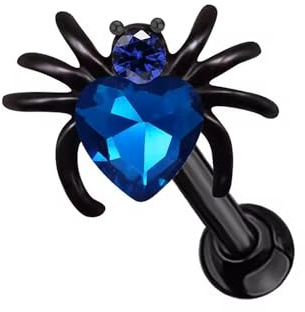 BlackAmazement Tragus Helix Piercing Ohrstecker mini Spinne Spider 6mm Zirkonia CZ bunt klar rot grün blau rosa schwarz Damen (Blau)