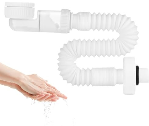 ZONJIE 1 1/4 Zoll Siphon - Raumsparsiphon, Siphon Ablaufschlauch mit Geruchsverschluss, Einstellbarer Flexibler Siphon Waschbecken, Flexibel Ausziehbar bis 93cm, Austauschbarer Abwasserrohr