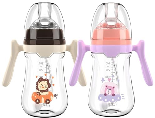 nohlerlife 2 Stück Trinklernbecher 240ml für Babymonate 6+, Kinder Trinkflasche, Baby Trinkbecher mit Griffen Auslaufsichere Lecksicher, Baby Strohbecher Soft Auslauf Cup, BPA frei (Schwarz/Lila)