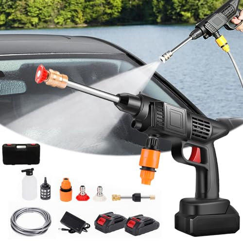 Nettoyeur Haute Pression sur Batterie, 60bar sans Fil Portable 1800w Nettoyeur Haute Pression sans Fil Pistolet de Lavage de Voiture (Noir)