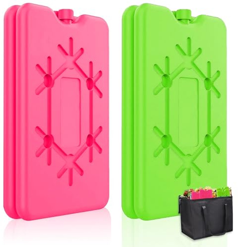 TaimeiMao Ghiaccio per Borsa Termica, 4 Ogni 200 ml mattonelle Ghiaccio, Elementi refrigeranti, riutilizzabili, Extra Sottile e Lunga capacità di Raffreddamento per Viaggiare (Rosso e Verde)