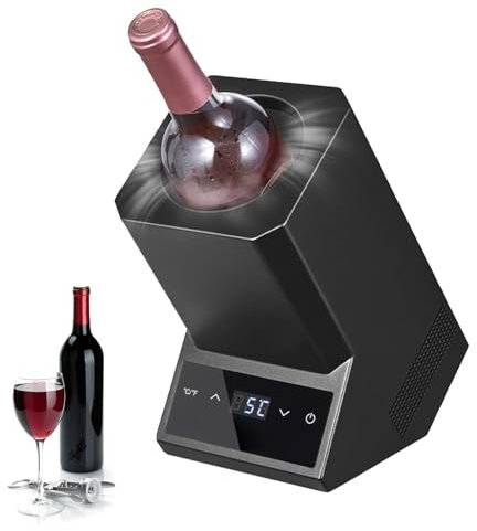 DOJOEUU Enfriador de Vino eléctrico, Enfriador de Botellas Individual de 750 ml, Control de Temperatura de 41-64 °F, 24 Horas de frío, Cubo portátil de Acero Inoxidable