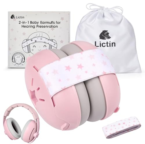 Lictin Casque Anti Bruit Bebe 2 en 1, Confortable Casque Bébé Anti Bruit, Casque Anti Bruit Enfant pour Moins de 48 Mois, Réglable pour le Sommeil et les Activités, Protection Auditive Pour Bébés
